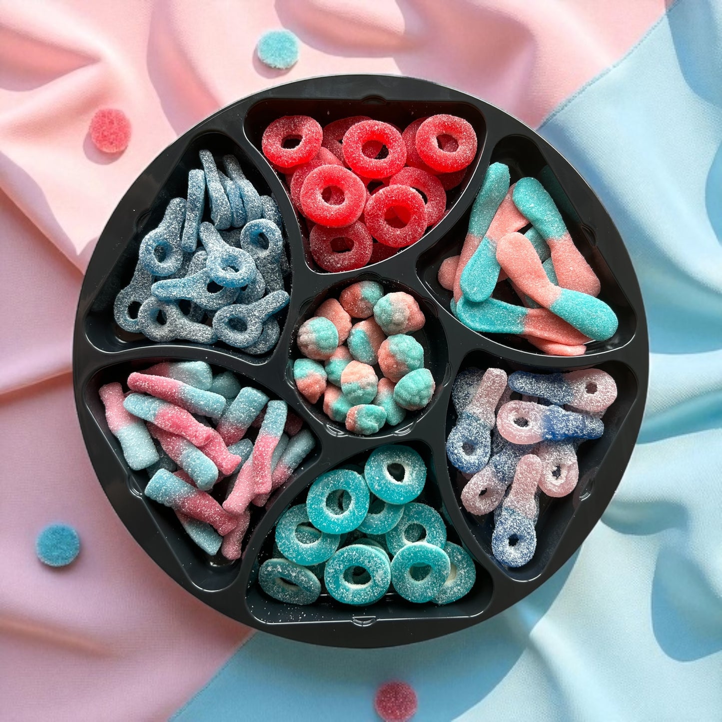 Plateau bonbons bleu et rose